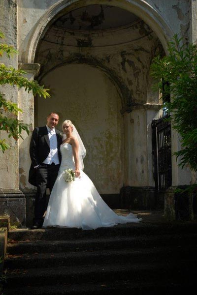 Wedding couple outside in the walled garden